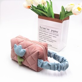 Cosmetic Pouch, Corduroy Pouch, Large Capacity, Cosmetics Pouch, Large, Compact, Portable, Small, Cute Pouch, Brush Storage, Travel, PINK