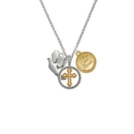 Delight Jewelry Silvertone Dove Two-tone Give Thanks to God Cross Pendant Necklace, 23"