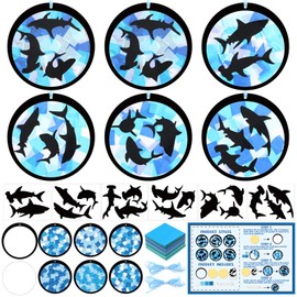 Tinlade 24 Set Summer Shark Crafts Under the Sea Tissue Paper Suncatcher Craft Kit DIY Ocean Animal Window Decor Shark Hanging Ornaments Make Your Own Ocean Theme Gift Summer Decoration Party Supplies