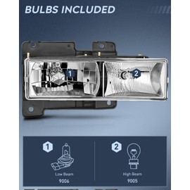 Nilight Headlight Assembly Compatible with 1988 1989 1990 1991 1992 1993 1994 1995 1996 1997 1998 C/K GMC Sierra Blazer Yukon 1994 1995 1996 1997 1998 1999 Tahoe Pickup Replacement