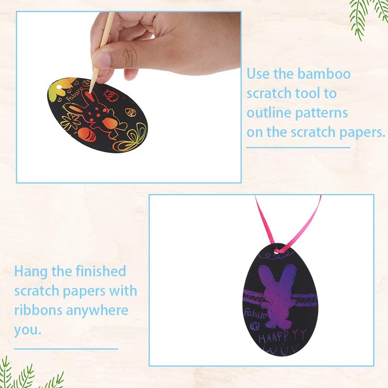 Faburo 30pcs Easter Scratch Art Egg Decorations Papers Crafts Gifts