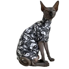 Tai Ji Feng Shui Sphynx Cat Cotton T-Shirts Hairless Cat Sweatshirt Pet Kitten Clothes Round Collar Kitten Shirts Vest Cats & Small Dogs Apparel (Ba Gua, S (3.3-4.4 lbs))