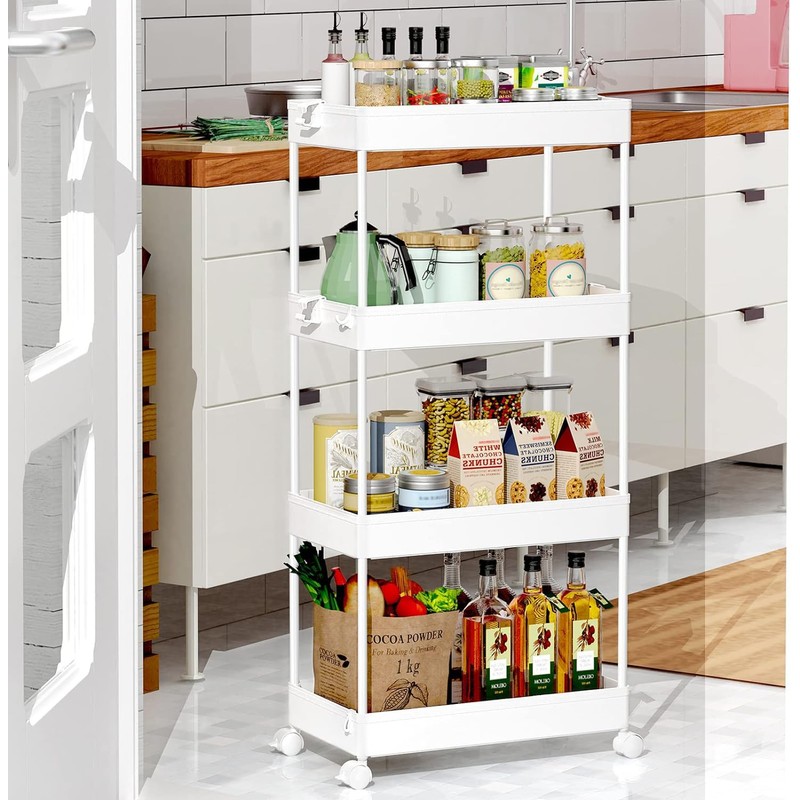 SPACEKEEPER Storage Cart, 4-Tier Mobile Shelving Unit, Bathroom Rolling Cart