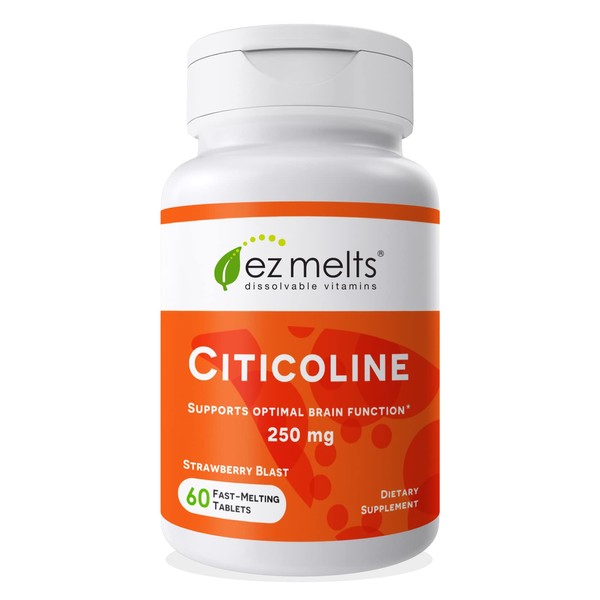 EZ Melts Citicoline Supplements to Support Optimal Cognitive Function - Dissolvable CDP Choline Supplements to Promote Overall Brain Health - Vegan Choline Vitamin Tablets - Non GMO Citicoline 250 mg