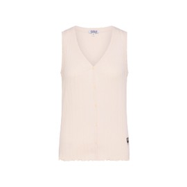 SOCCX Women's Buttoned Ribbed V-Neck Top, Milky Beige, XS