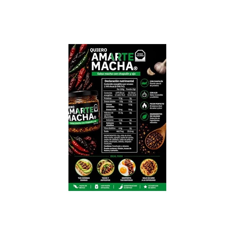 Quiero Amarte Macha, salsa macha con chapulín y ajo, 300g