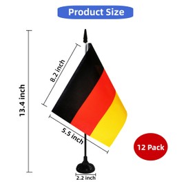 Rotenl Germany Desk Flag, 12 Pack Germanic Table Office Flag with Black Solid Pole and Stand Base, International Country Flag, Festival Celebration, Classroom Meeting Desktop Decor (Germany)