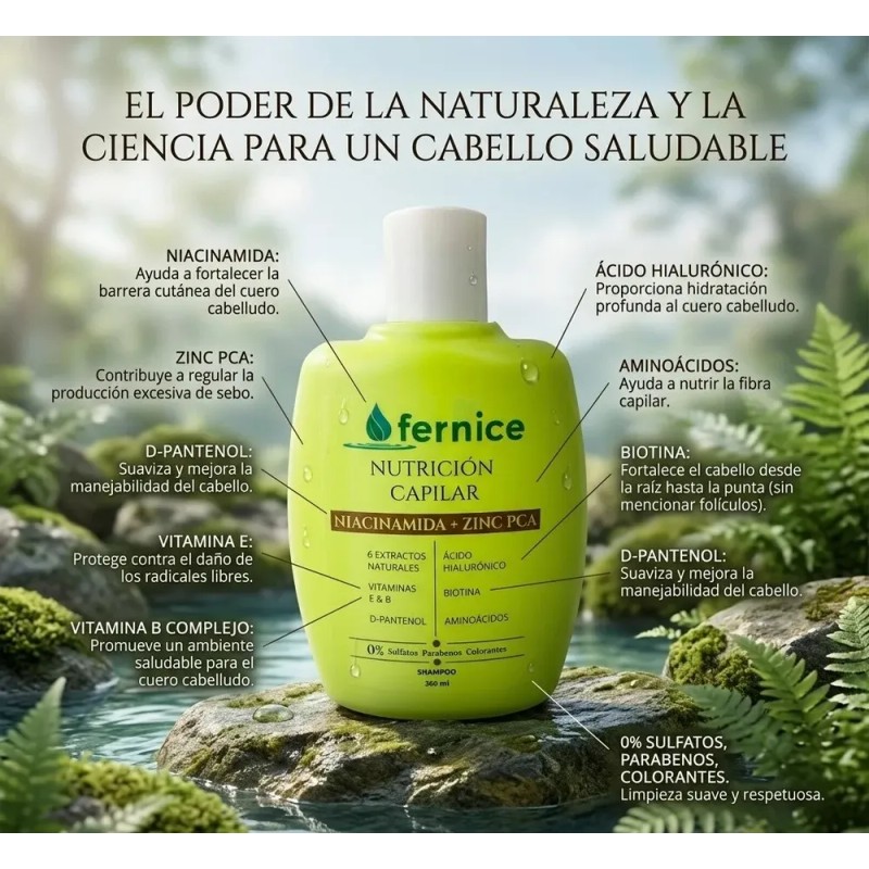 3 Shampoo Fernice Nutrición Capilar Niacinamida Y Zinc 350ml