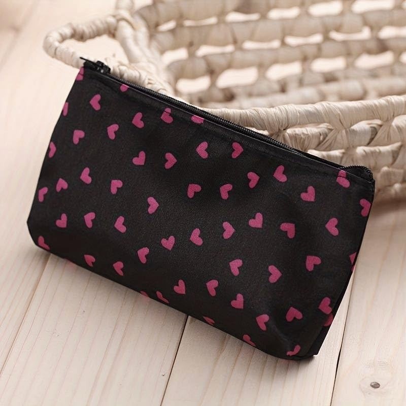 Kids Cute Black with Pink Hearts Pencil Case Cosmetic Make