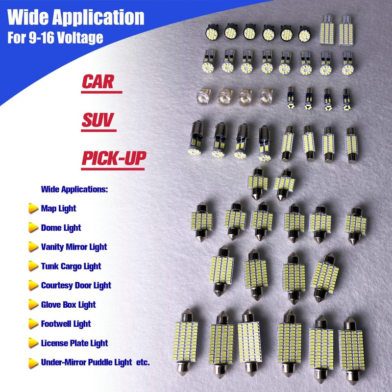 YESCHE 50-Pack LED Interior Light Kit Map Dome Bulb for