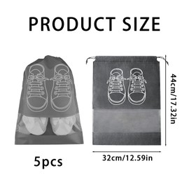 SSKHE 5 Pcs Grey Large Shoe Storage Bags, Dustproof Drawstring Shoes Bags with Transparent Slot, Reusable and Environment Protection, Portable Waterproof Packing Organizers for Daily and Travel