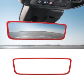 Ohleats Car Rear View Mirror Protector Frame, Silicone Auto Rearview Edge Protection Cover Compatible with Model 3 Model Y, Interior Rear View Trim Frame Decoration, Car Accessories (Red)