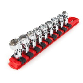 Tekton 1/4 Inch Drive 6-Point Universal Joint Socket Set with Rail, 9-Piece (6-14 mm)