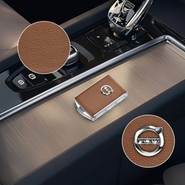 Car Key Case Fob Cover for Volvo XC90, XC60, XC40, S60, S90, V90, Polestar 1, Polestar 2, Top Layer Cow Leather (Brown)