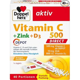 Doppelherz Vitamin C 500 + Zinc + D3 Direct Micro Pellets with Depot Effect - With Vitamin C, Zinc and Vitamin D as a Contribution to the Normal Function of the Immune System - 40 Servings