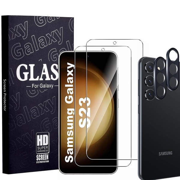 GETUIPOT for Galaxy S23 Glass Screen Protector+Camera Lens Protectors[2+1Pack][scratch-resistant][ strong