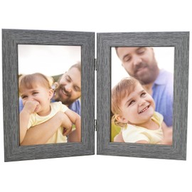 Double Photo Picture Frame 6 x 4, Dark Grey, Holds 2 Photographs, Twin Hinged 6x4 10 x 15 cm Picture Frames, Grey Frames, Photo Frame, 6x4 Photo Frames, Picture Frames, 4x6 Photo Frames