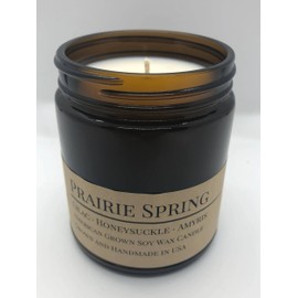 Prairie Fire Candles Scented Soy Wax Candle (8.0 oz) 50-60 Hour Burn Time, Cotton Wick, Amber Glass Jar, Grown and Made in USA - Prairie Spring