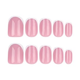 Uñas postizas francesas con punta francesa, cortas, cuadradas, acrílicas, color rosa nude, brillantes, naturales, con pegamento, para manicura de muje