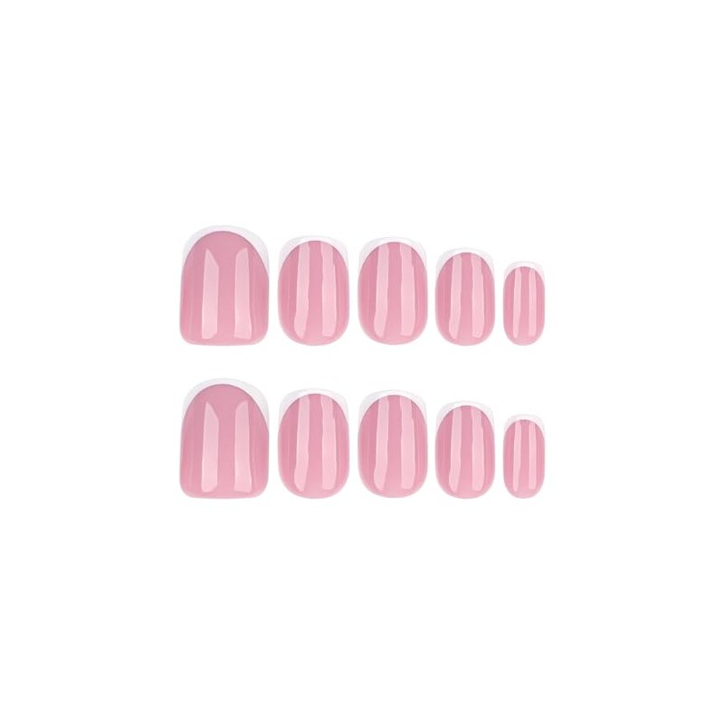 Uñas postizas francesas con punta francesa, cortas, cuadradas, acrílicas, color
