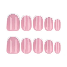 Uñas postizas francesas con punta francesa, cortas, cuadradas, acrílicas, color rosa nude, brillantes, naturales, con pegamento, para manicura de muje