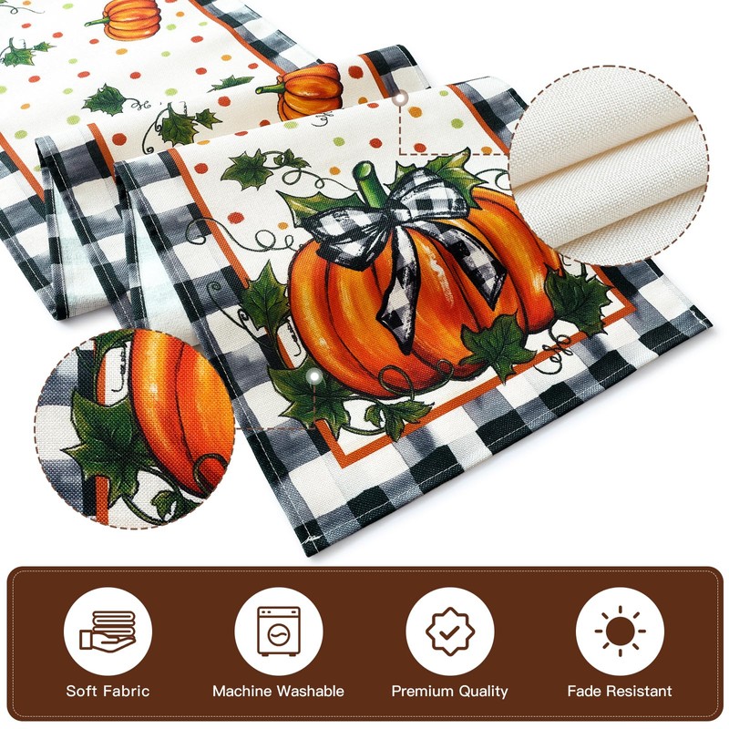 Artscope Pumpkin Bow Buffalo Plaid Fall Table Runner,Thanksgiving Holiday Kitchen