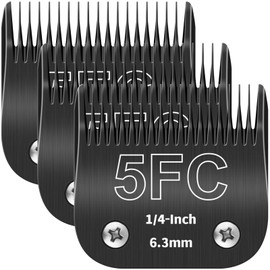 YAZIYIR 5FC Detachable Pet Dog Grooming Blades, Compatible with Ainds, Oster A5, Wahl KM-10 and Other Series Clippers, Size: 5FC Blade 1/4-Inch 6.3mm Cut Length. Black-3Pcs.