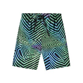 Kanu Surf Boys' Barracuda Quick Dry UPF 50+ Beach Swim Trunk, Hyper Black/Green, 14-16