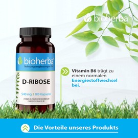 D-Ribose Capsules - Pack of 100 with 540 mg D-Ribose and Vitamin B6 for Energy Metabolism & Nerve Function of BIOHERBA PZN 17189881