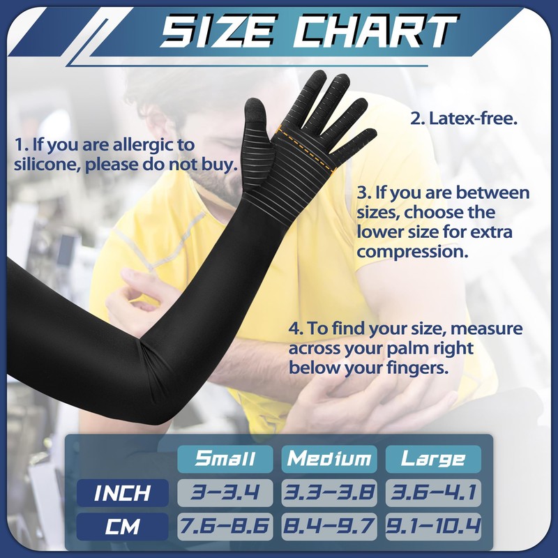 Zuscot Copper Long Compression Arthritis Gloves for Women Men, Full