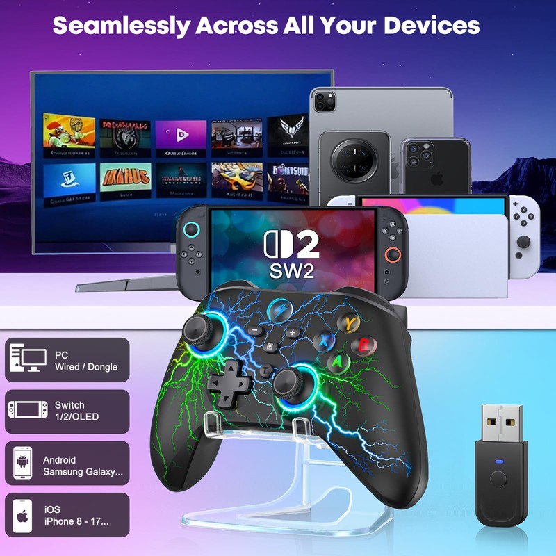 GAMSINGY Wireless PC Gaming Controller -RGB Lightning Pro Gamepad for