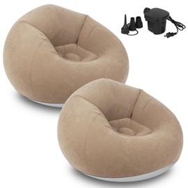 Inflatable Bean Bag Chairs for Adults with Electric Air Pump, Floding Portable Blow Up Couch, Inflatable Lazy Sofa for Outdoor, Movie Nights, Camping and Room (2pcs-Brown)