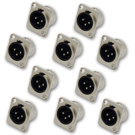 Czyuntuo XLR Panel Mounting Male,3 Pin Connectors XLR Patch Panel Jack Metal - D Series Size Mic Jacks Connector Input Ends for Audio Interface,Snake,Speaker - 10 Pack