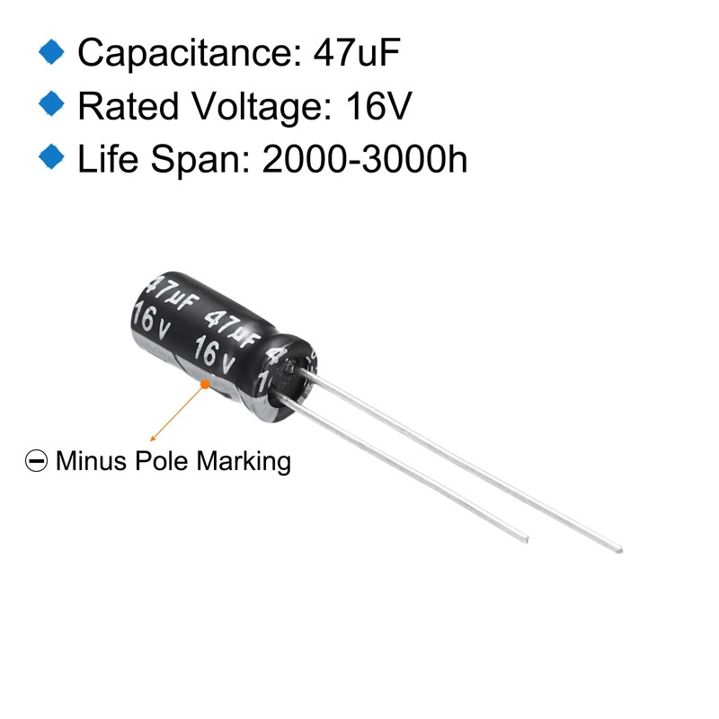 uxcell 47uF 16V 5x11mm Electrolytic Capacitor, Radial Leads Aluminum Capacitors