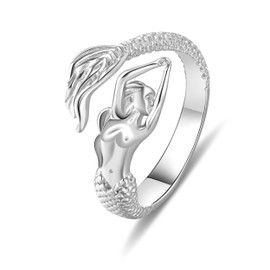 JXJL Mermaid Adjustable Cocktail Ring 925 Sterling Silver Fairytale Little Mermaid Open Wrap Rings for Women