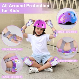 Kids Helmet, Toddler Bike Helmet with DIY Stickers Unicorn Knee Pads and Elbow Pads Set Adjustable Protective Gear Set for Girls Age 3-5-8 Years fit Roller Skates, Bicycle, Skateboarding, Scooter