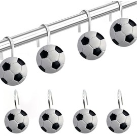 YOINIUEM Shower Curtain Hooks Soccer Hooks Soccer Bathroom Decoration Soccer Shower Curtain Shower Rod Decoration Set 12 Pcs