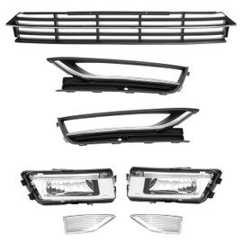 HECASA Lower Grille & Fog Light Assembly Compatible with 2012-2015 Volkswagen Passat Drivers & Passengers Side Front Bumper Driving Fog Lamps Cover Reflector Assembly W/O Bulbs Plastic Clear Lens