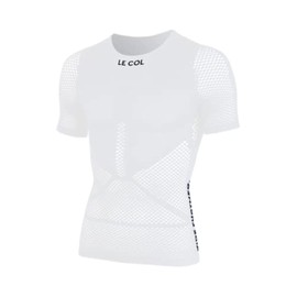 LE COL Unisex Pro Mesh Short Sleeve Base Layer | Breathable Cycling Undershirt | Light, Quick Dry, Snug Fit | White, S/M