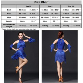 TALENT PRO Women Rhinestone Tassel Flapper Latin Rumba Dance Performance Dress Party Dress 4 Pieces Outfit Royal Blue (X-Large)