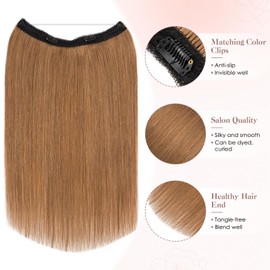 S-Noilite Invisible Wire in Human Hair Extensions 100% Real Remy Human Hair with Clips Adjustable Hidden Wire in Hair Extension for Women 14 inch Light Brown