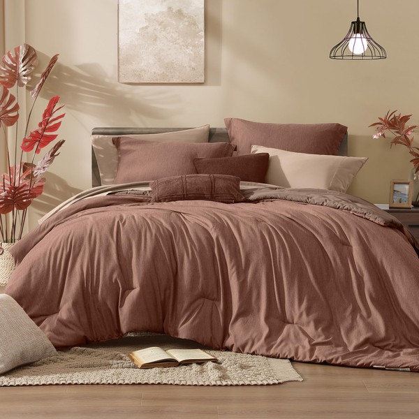 Monbix King Size Comforter Set, Terracotta King Size Bed Set