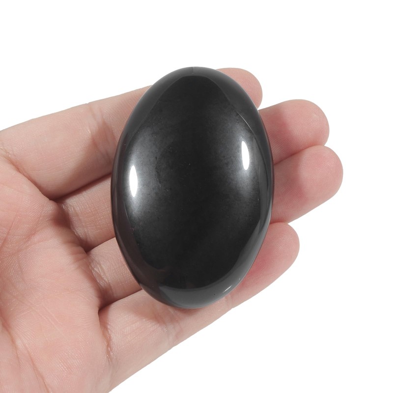 Ladeukoi Ladeukoi Oval Black Obsidian Palm Stone, Polished Worry Pocket