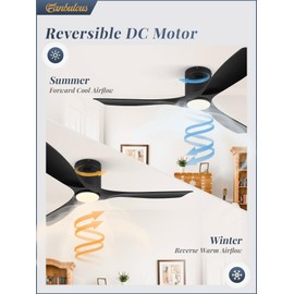 Fanbulous 52" Ceiling Fans with Lights and Remote Control,Modern Flush Mount Ceiling Fan with 3 LED Colors,Outdoor Low Profile Ceiling Fans with 6-Speeds Timer DC Motor for Bedroom Living Room Patio