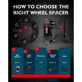 KAX 6x5.5 Wheel Spacers,Forged 1.25 inch 6 Lug Hub Centric Wheel Spacers with M12x1.5 Studs 106mm Hub Bore,fit for Tacoma,4Runner,Tundra,Sequoia,GX460,FJ Cruiser,GX470,Hilux,4pcs