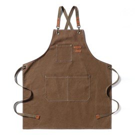 COZERI 1 Piece Work Apron for Men and Women, Cooking Apron, Leather Apron, Barista Apron, Adjustable BBQ with 3 Pockets, Waterproof, Durable, for Home Kitchen Coffee Garden Craft Workshop