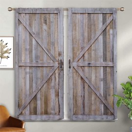 Old Rustic Farmhouse Door Blackout Curtains for Boy Girl Room Darkening Decor,Brown Wood Wooden Barn Door Bedroom Living Room Home Rod Pocket Thermal Insulated Window Curtain/Drapes Panel,42x45 Inch