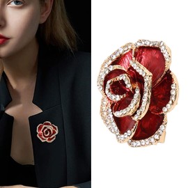 Women Flower Brooch Pin Petal Burgundy Wedding Exquisite Retro Alloy Rhinestone Petal Brooch Pin Party Elegant Exquisite Art Brooch for Women Brooch Simple Pin