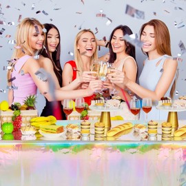 4 Pack Iridescence Plastic Tablecloths Shiny Disposable Laser Rectangle Table Covers Holographic Foil Tablecloth Iridescent Party Decoration Birthday Bridal Wedding Picnic Buffet 54" x 108"(Laser)