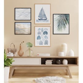 Kate and Laurel Nautical Blue Sailboat Framed Wall Art by The Creative Bunch Studio; 12x16 Black; Modern Coastal Boat Art for Wall